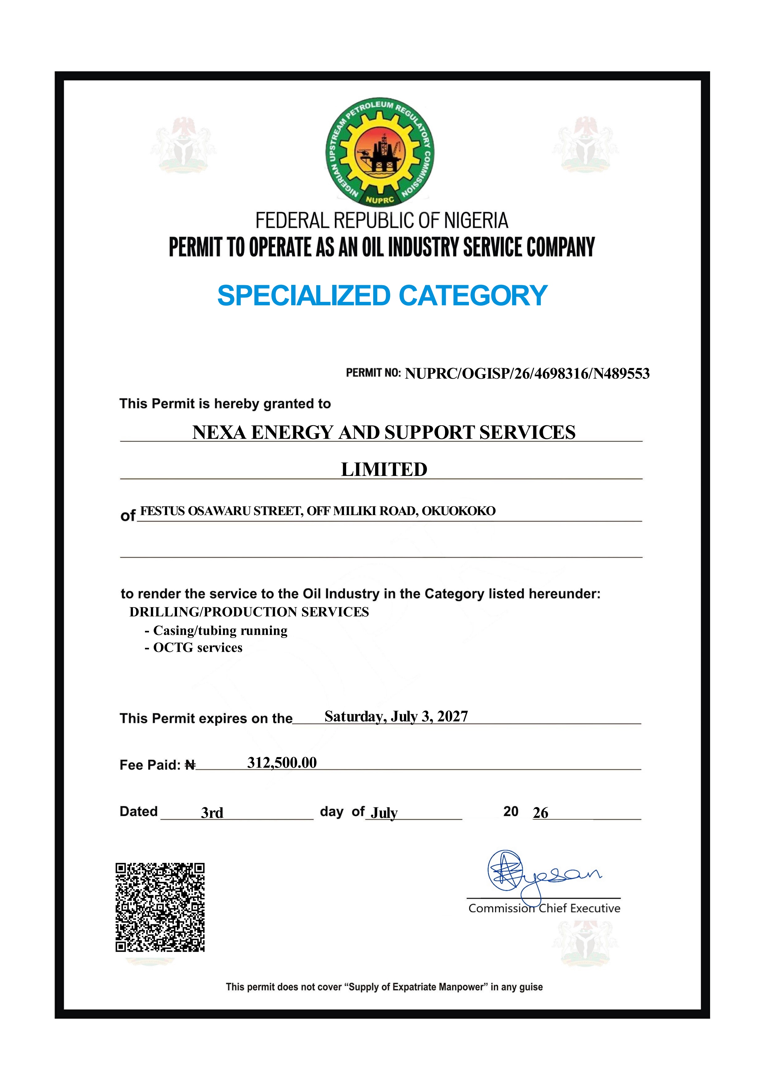 OCTG & Tubular Running Certificate